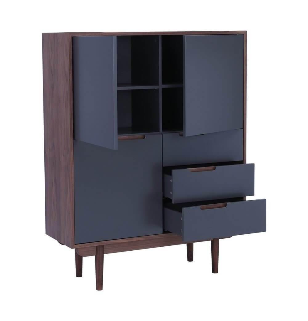 Walnut & Gunmetal Grey Tall Sideboard - - MaviGadget