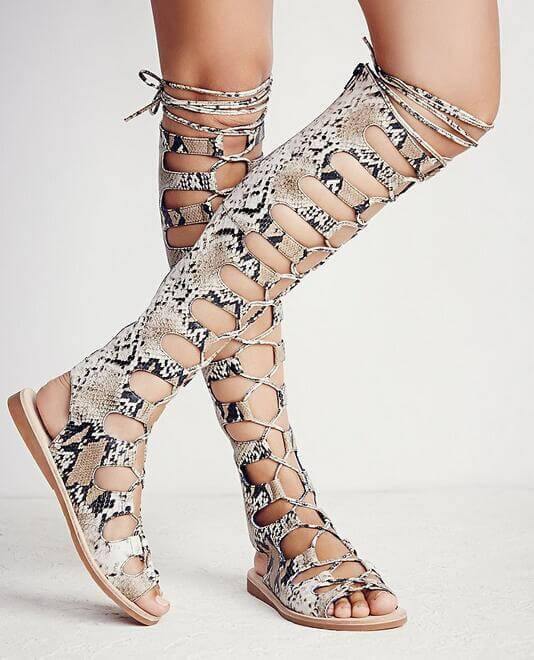 Snake Leather Strappy Cut-out Gladiator Boots - MaviGadget