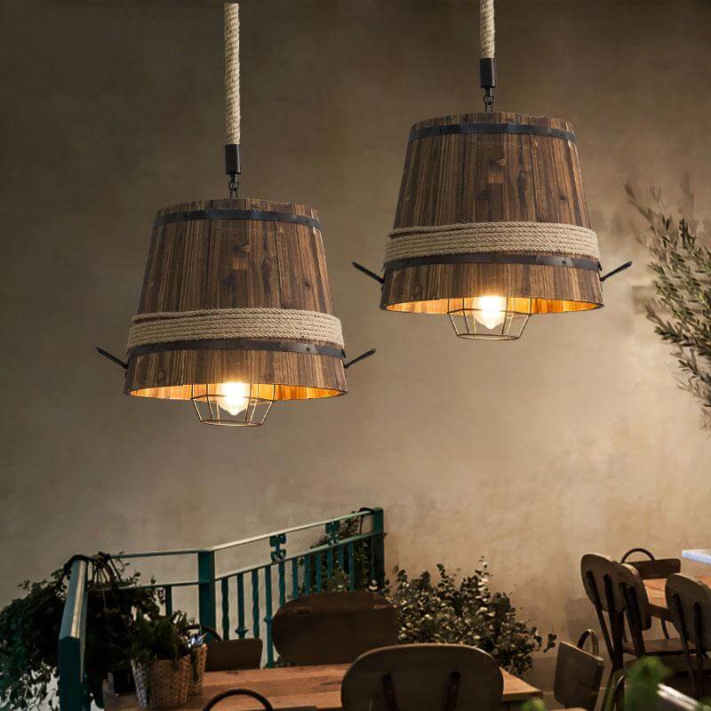 American Retro Wooden Barrel Chandelier - MaviGadget