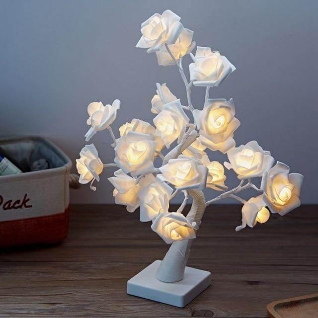LED Romantic Warm Rose Flower Tree Night Light Lamp with Clock - MaviGadget