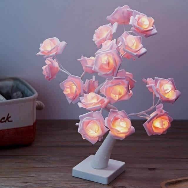 LED Romantic Warm Rose Flower Tree Night Light Lamp with Clock - MaviGadget