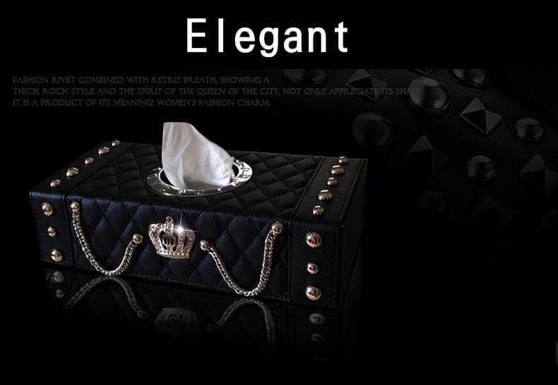 Luxury Crown Leather with Crystal Rhinestone Tissue Box - MaviGadget