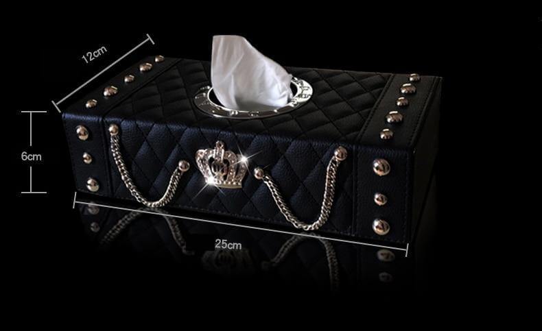Luxury Crown Leather with Crystal Rhinestone Tissue Box - MaviGadget