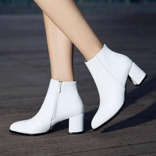 Comfortable Zipper Thick High Heels Ankle Boots for Spring - MaviGadget