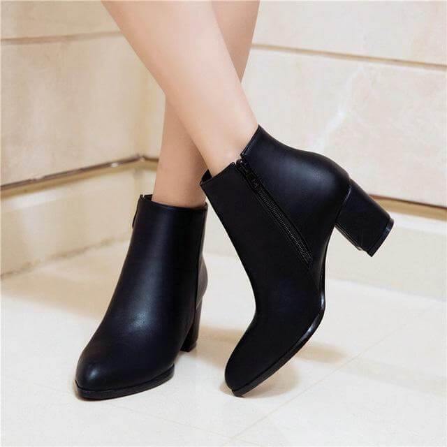Comfortable Zipper Thick High Heels Ankle Boots for Spring - MaviGadget