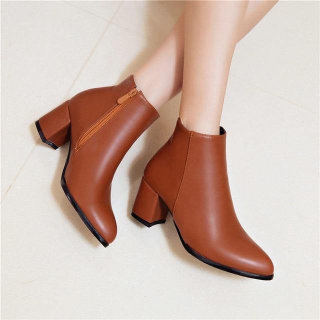 Comfortable Zipper Thick High Heels Ankle Boots for Spring - MaviGadget