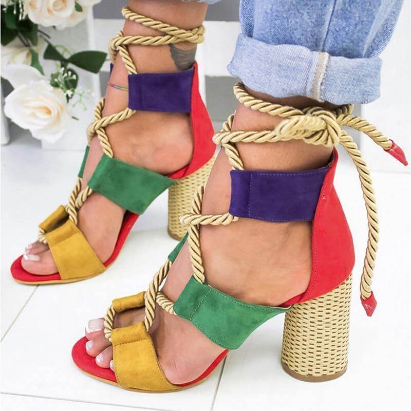 Lace Up Colorful Gladiator Sandals - MaviGadget