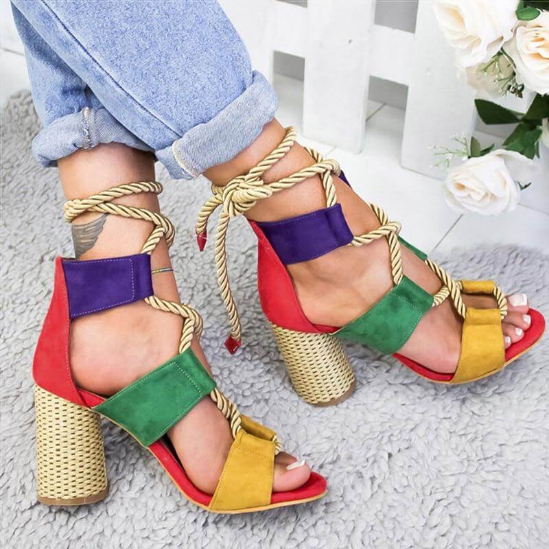 Lace Up Colorful Gladiator Sandals - MaviGadget