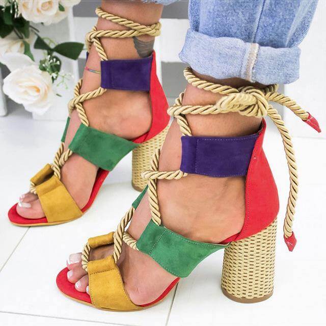 Lace Up Colorful Gladiator Sandals - MaviGadget