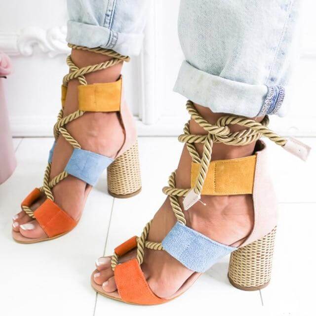 Lace Up Colorful Gladiator Sandals - MaviGadget