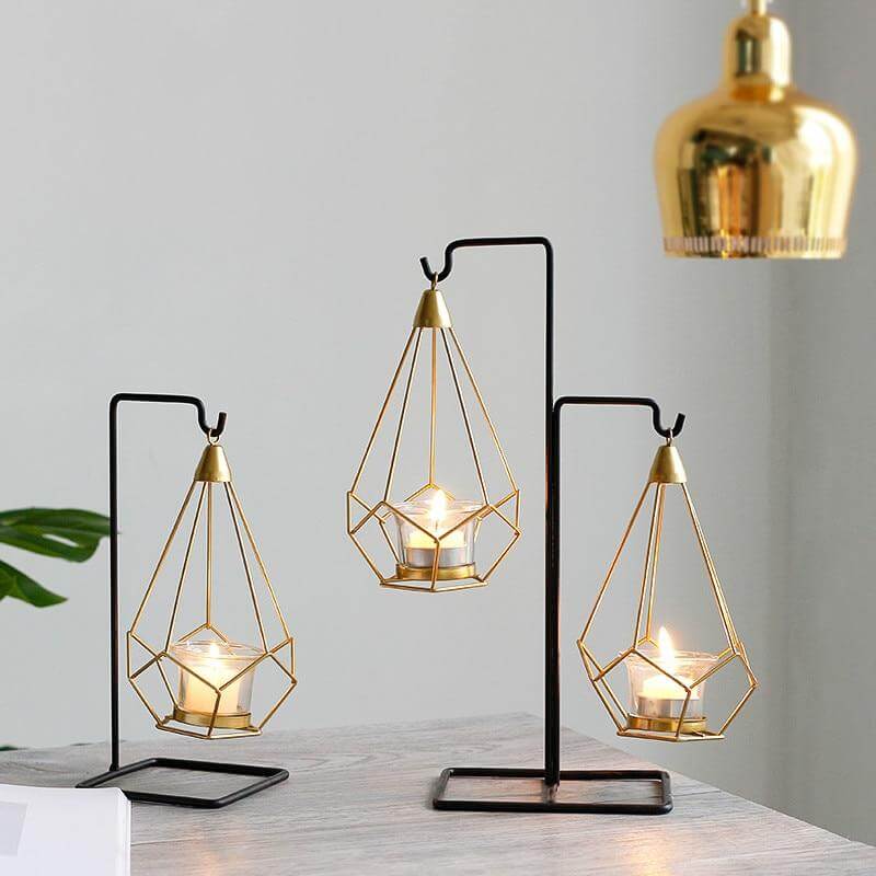 Nordic Gold Geometric Metal Candle Holder - MaviGadget