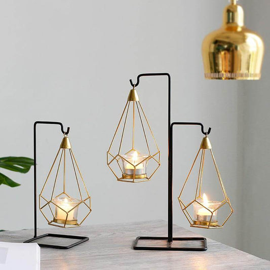 Nordic Gold Geometric Metal Candle Holder - MaviGadget