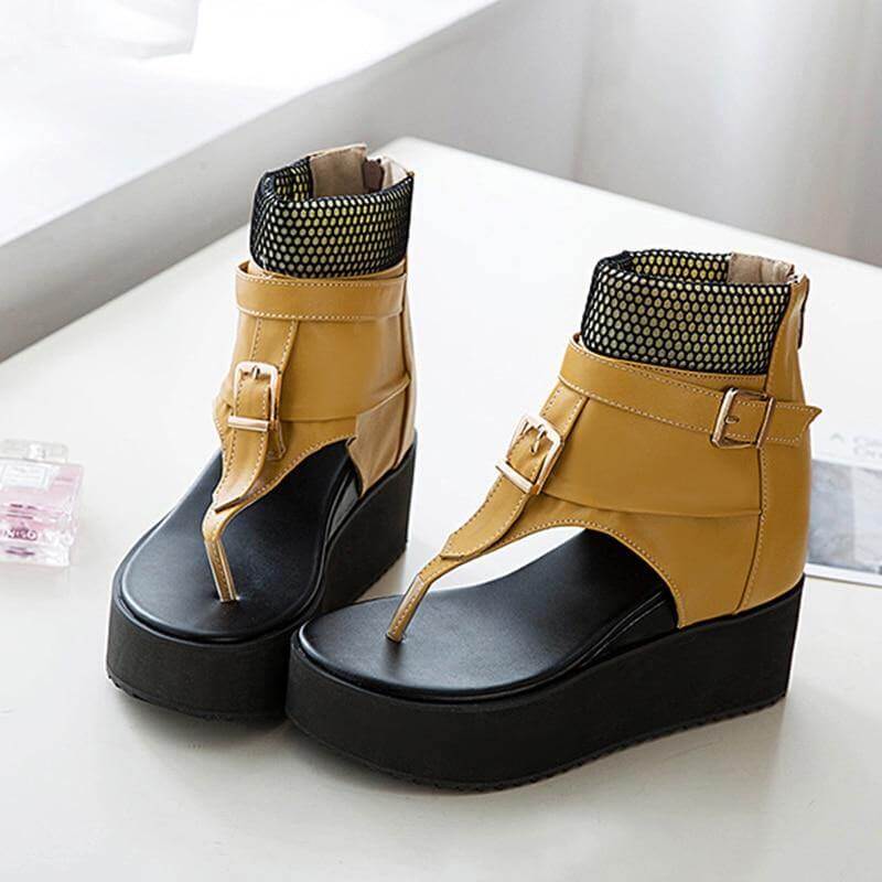 Leather Gladiator Platform Sandals - MaviGadget
