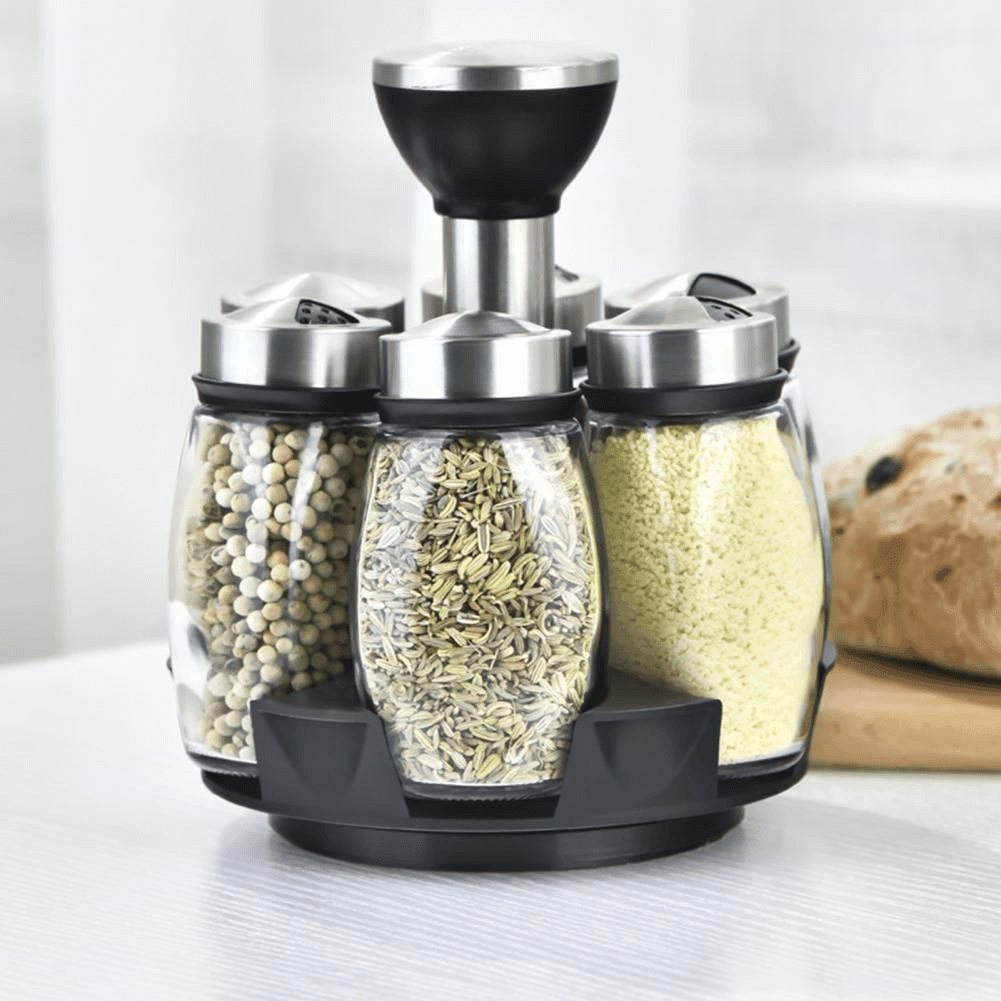 Smart Rotating Stainless Steel Glass Seasoning Set - MaviGadget