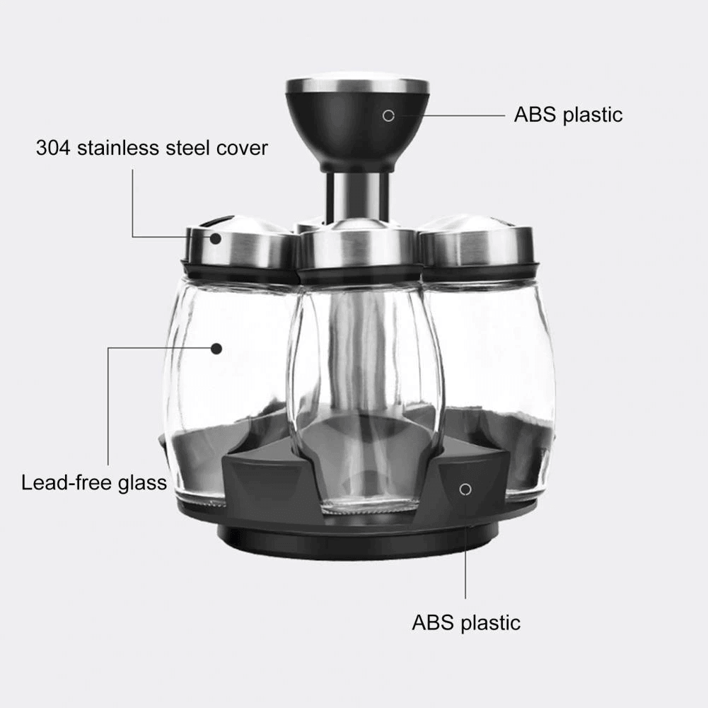 Smart Rotating Stainless Steel Glass Seasoning Set - MaviGadget