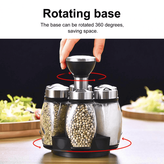 Smart Rotating Stainless Steel Glass Seasoning Set - MaviGadget